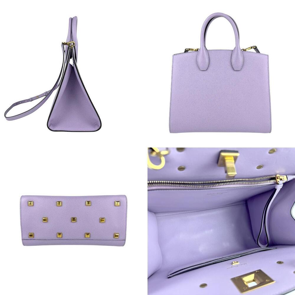 Salvatore Ferragamo Gancini Leather Handbag Shoulder Bag Purple Gold - Picture 2 of 4